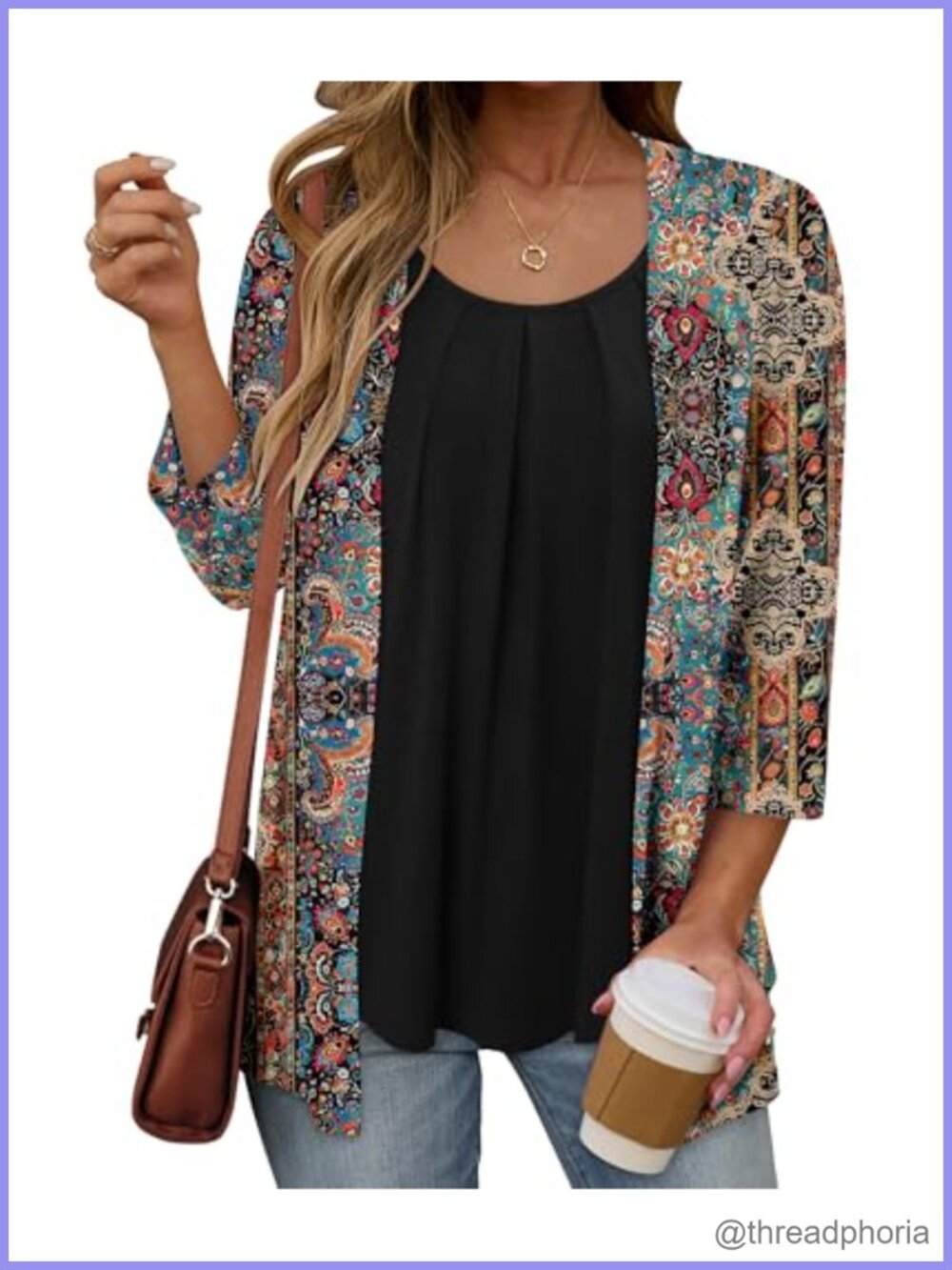 Womens 3/4 Sleeve Tunic Top Lightweight U Neck Ruffle One Piece Blouse